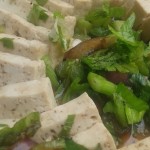 Tofu skuren i bitar med sallad